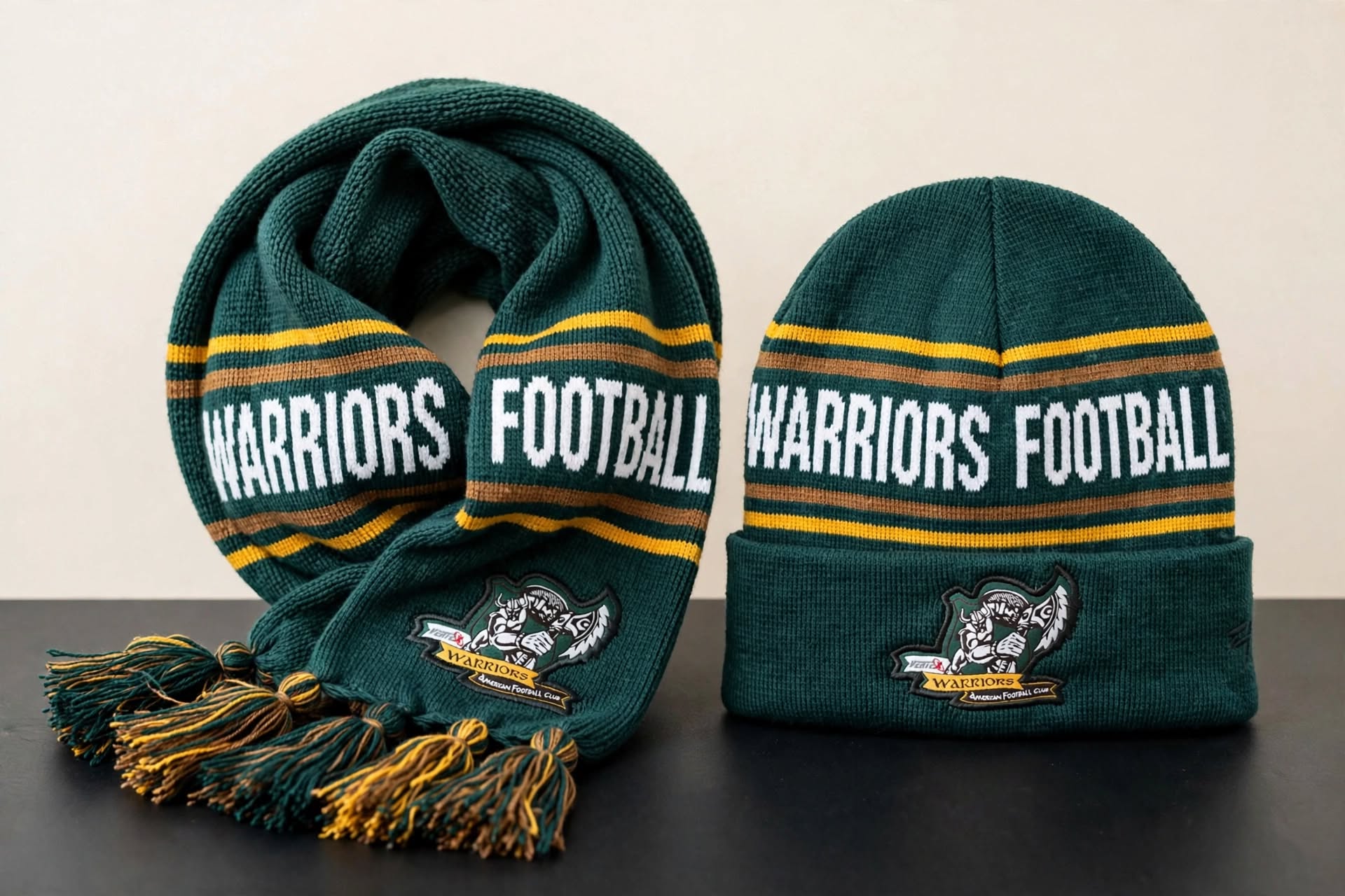 Warriors Football bere ve atkı seti