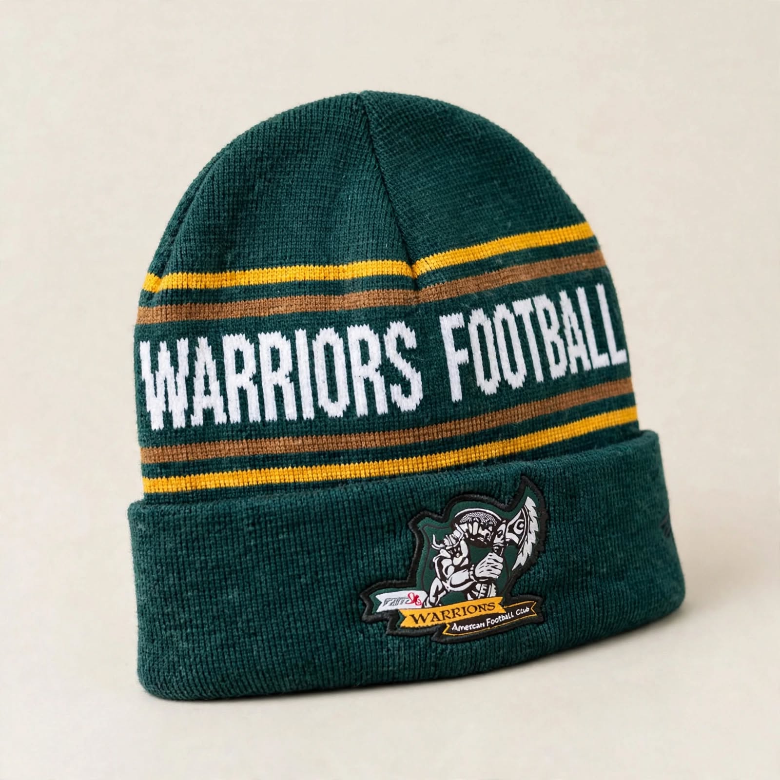 Yeşil zeminli Warriors Football jakarlı beresi