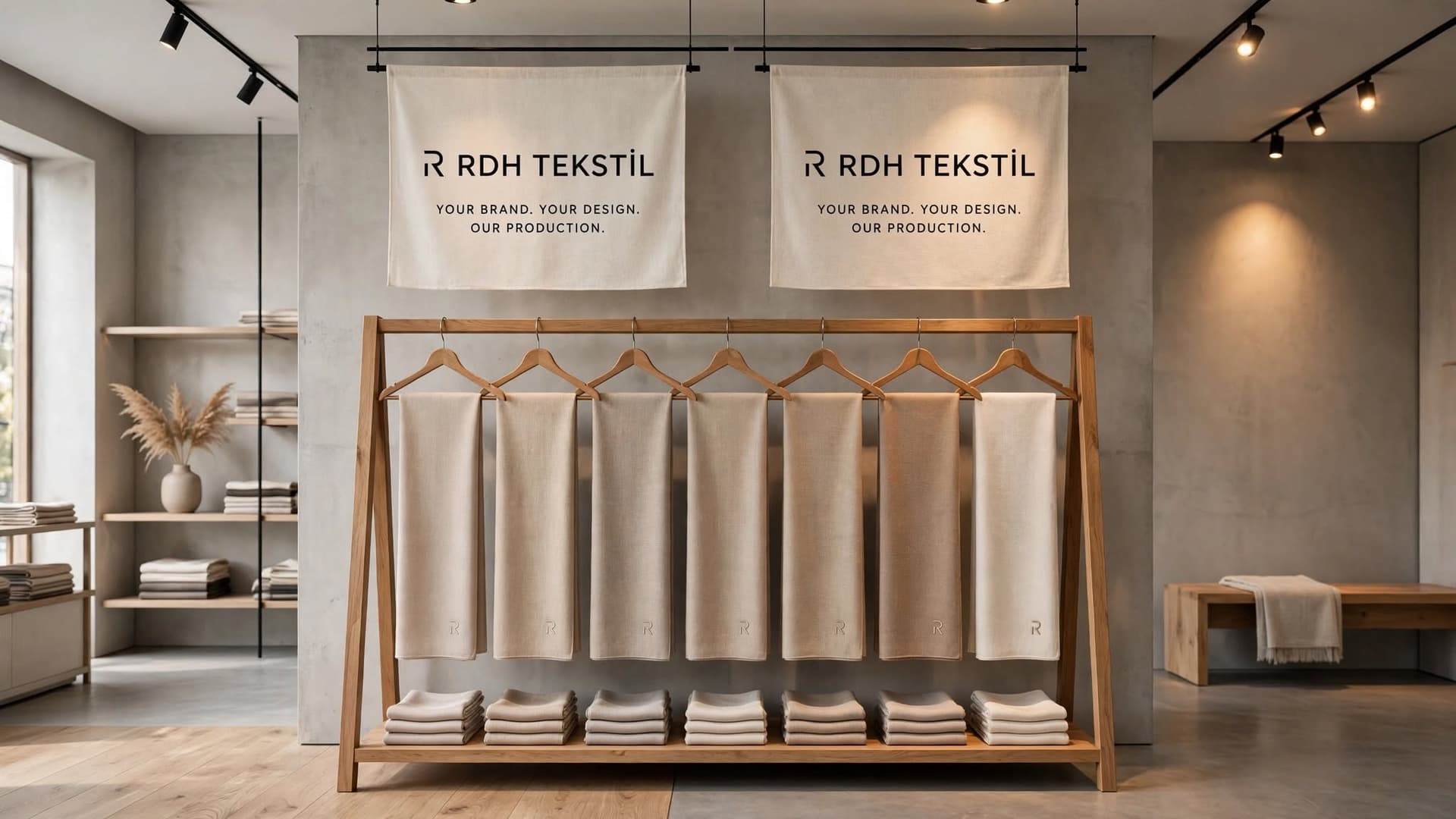 Askıda sergilenen RDH Tekstil atkıları